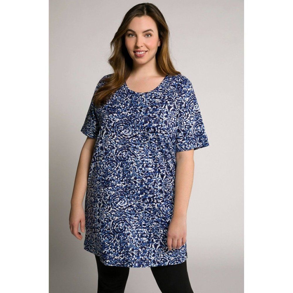 Ulla Popken Graphic Tie Dye Round Neck Look Tunic Navy Multi Size 12/14 Casual